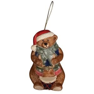 Mr. Christmas Holiday Teddy Bear Drum Trinket Music‎ Box Ceramic Ornament